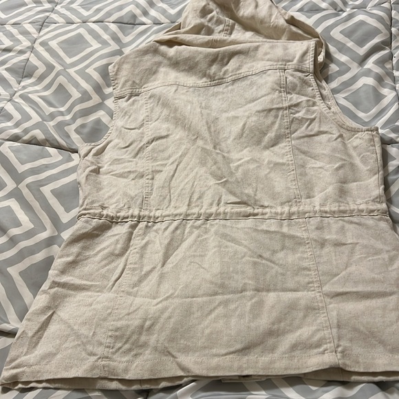 Tan cotton linen zip vest L - Picture 6 of 7